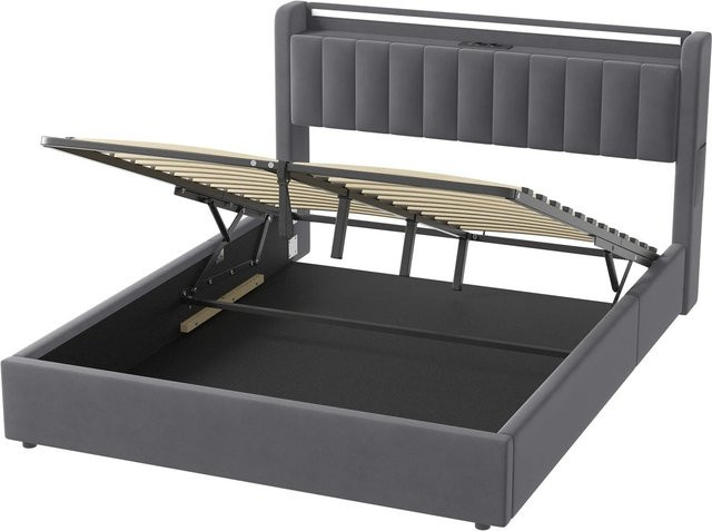 okwish Polsterbett mit Bettkasten und LED-Licht in Grau, B/T/H: 160 x 200 x 163,5 cm - Bild 1