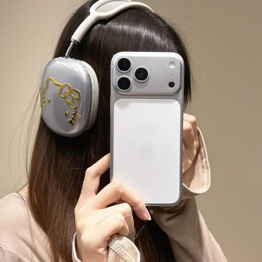 Sanrio Hello Kitty Silikon-Schutzhülle für Apple AirPods Max 2, transparent mit Gold-Plattierung - Bild 2