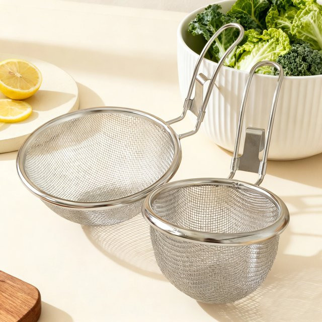 WORTHBUY Multifunktionales Feinmaschiges Sieb aus Edelstahl in Silber, Rundes Küchensieb zum Aufhängen - Bild 1