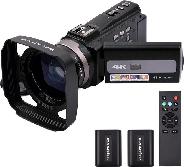 Andoer 4K 60FPS Ultra HD Digital Videokamera Camcorder mit 48MP, 16X Zoom, 3 Zoll drehbarem LCD Touchscreen und Wi-Fi in Schwarz - Bild 1