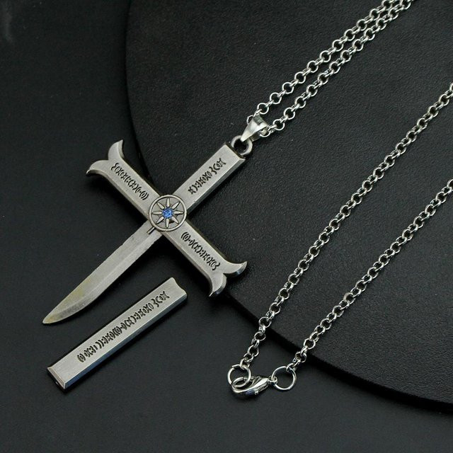 Halskette Dracule Mihawk Kreuzschwert Anhänger, Schwarz, Metall, Unisex - Bild 1