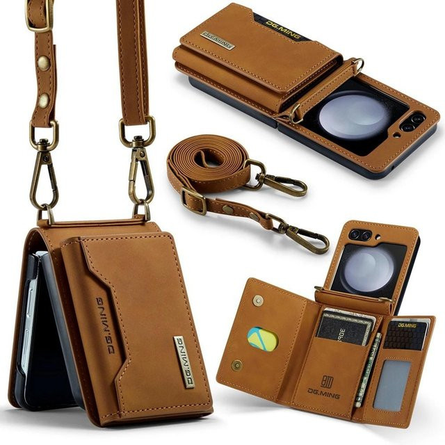 Leder-Handyhülle mit Kartenfach und Geldbörse für Samsung Galaxy Z Flip 7 6 5 4 3 5G in Braun - Bild 1