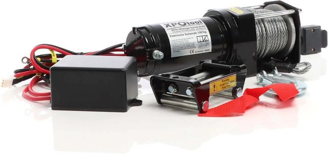 Xpotool Elektrische Seilwinde 12V mit Fernbedienung, 1587kg Seilzug in Schwarz - Bild 1