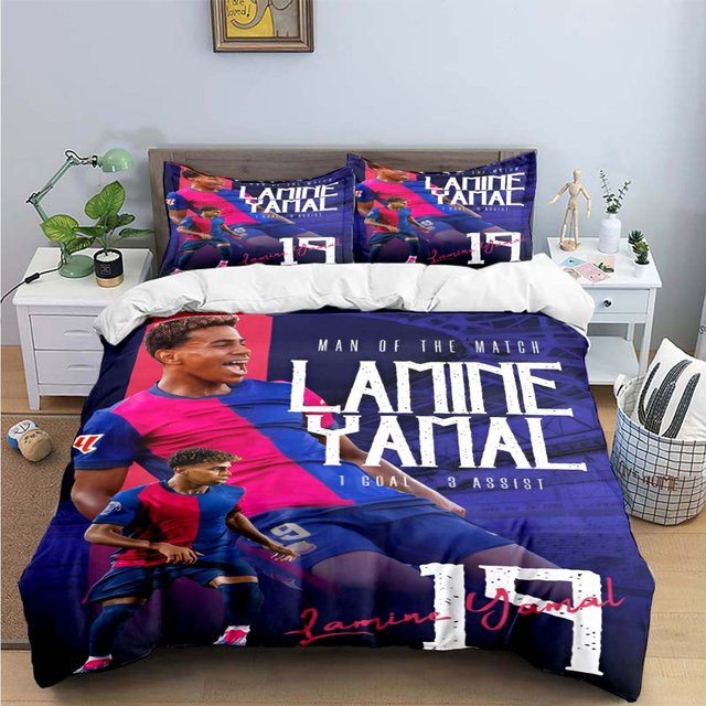 Gu Tao Bettwäsche-Set Spanien Fußball Lamine Yamal Blau, 3-teilig, B/H: 135 x 200 cm - Bild 1