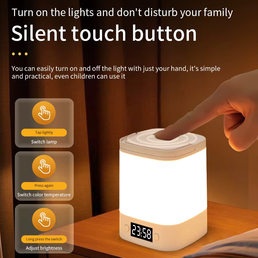GGBEE LED-Tischlampe in Weiß mit Uhrzeitanzeige, wiederaufladbare Nachttischlampe und Nachtlicht für Schlafzimmer und Kinderzimmer - Bild 2