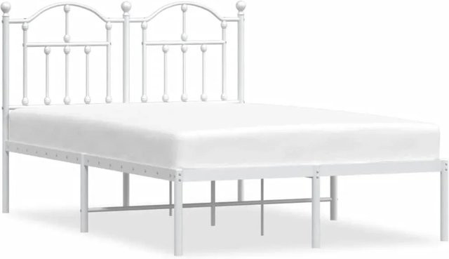 vidaXL Bettgestell aus Metall mit Kopfteil in Weiß, klassisches Design, B/T/H: 120 x 200 cm - Bild 1