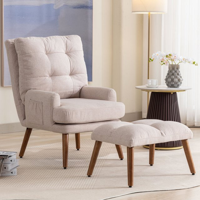 Aosom Lounge Sessel mit Hocker in Weiß mit 10-stufig verstellbarer Rückenlehne und Seitentaschen, B/T/H: 65 x 60 x 96,5 cm - Bild 1