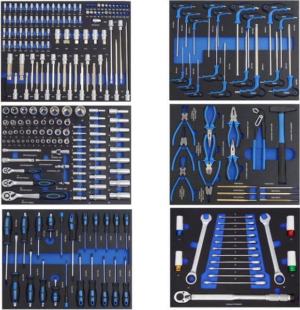 TRUTZHOLM Werkstattwageneinlagen Set aus 6 Stück, Blau, Bestückt mit 254 Teilen, B: 52 cm, T: 40 cm - Bild 1