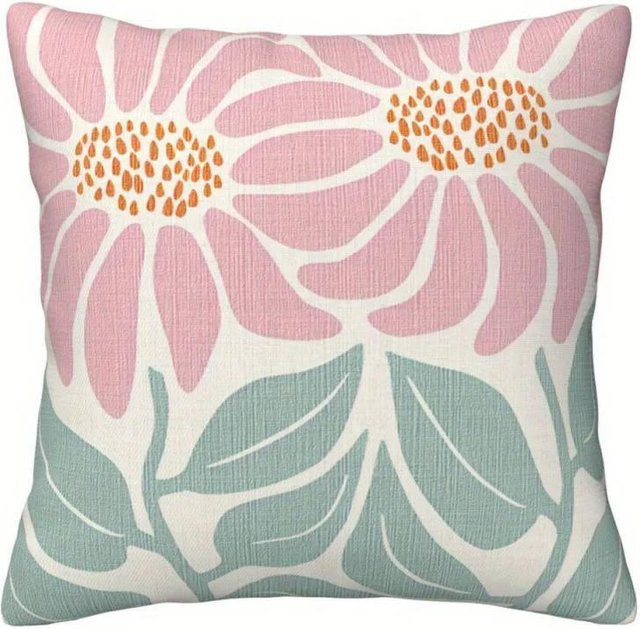 VIKAMA Moderne Blumige Kissenhülle aus Polyester, quadratisch, Mehrfarbig, B/T/H: 50 x 50 x 50 cm - Bild 1