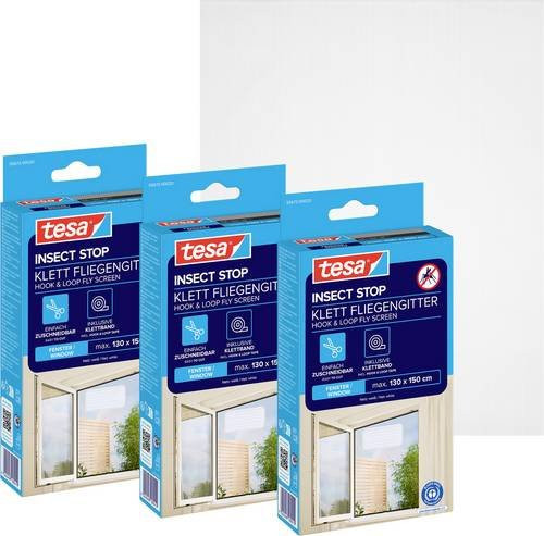 tesa STANDARD Fliegengitter Set, Weiß, B: 130 cm, H: 150 cm, 3 Stück - Bild 1