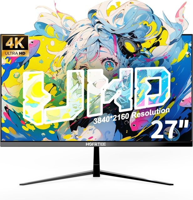 HGFRTEE 27-Zoll 4K UHD Monitor, 3840 x 2160 IPS Computerbildschirm, 60 Hz, 99 % sRGB, 10 Bit Farbgenauigkeit, Schwarz - Bild 1