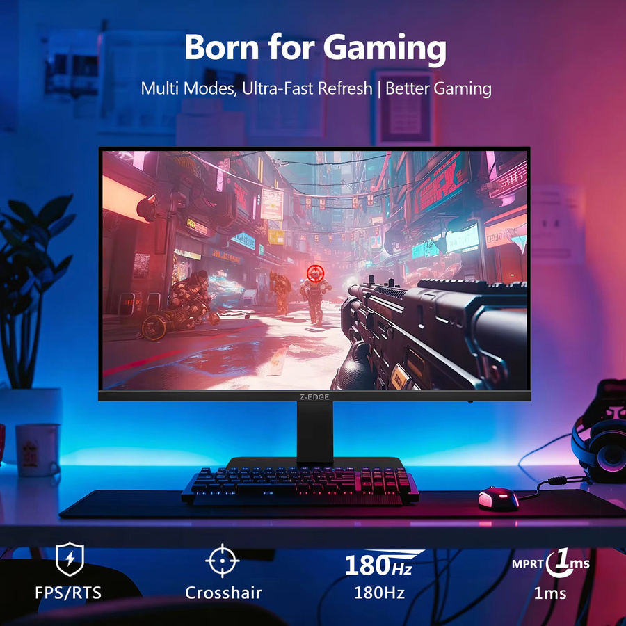 Z-EDGE Gaming-Monitor 24 Zoll mit Full HD IPS-Panel, 180 Hz, 1 ms MPRT, HDR10 und FreeSync in Schwarz - Bild 2