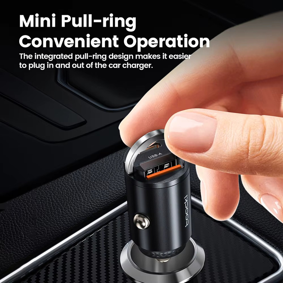 Toocki 33 W Mini Auto Ladegerät mit PD und QC 3.0 Schnellladung, USB Typ C mit Pull Ring, Schwarz, kompatibel mit iPhone 15, Xiaomi, Samsung S24 und PPS-Unterstützung - Bild 3