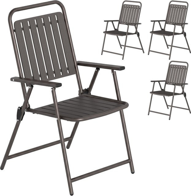 Outsunny Set mit 4 faltbaren Gartenstühlen in Braun mit Armlehnen und Metallgestell, B/T/H: 55 x 63 x 93 cm - Bild 1