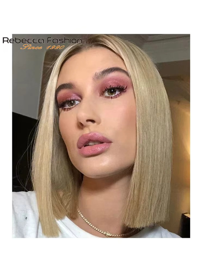 Rebecca Youth Echthaar-Perücke Bob Lace Front, Blond Rosa Rot, Damen - Bild 3