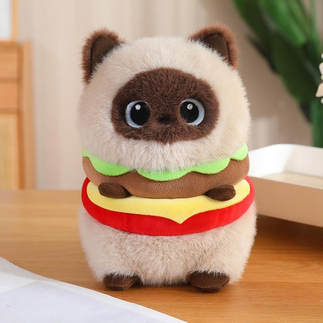 Yiran toy Hamburger Katze Siamkatze Plüschtier, 23cm, ab 14 Jahren - Bild 1