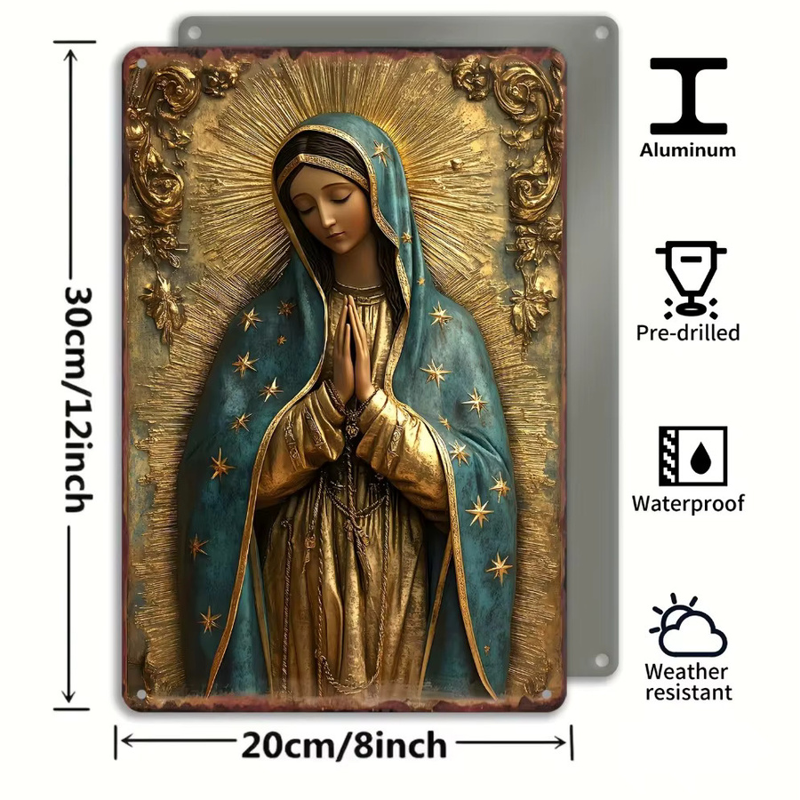 CIFBUY Metallschild Jungfrau von Guadalupe Rustikale Aluminium-Wandkunst im Americana-Stil B/H: 30 x 20 cm, Mehrfarbig - Bild 2