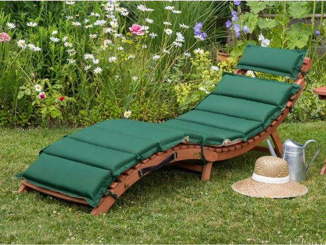 Merxx Ipanema Gartenliegen-Set 3-teilig aus geöltem Hartholz in Grün-Beige mit verstellbarer Kopfstütze - Bild 1