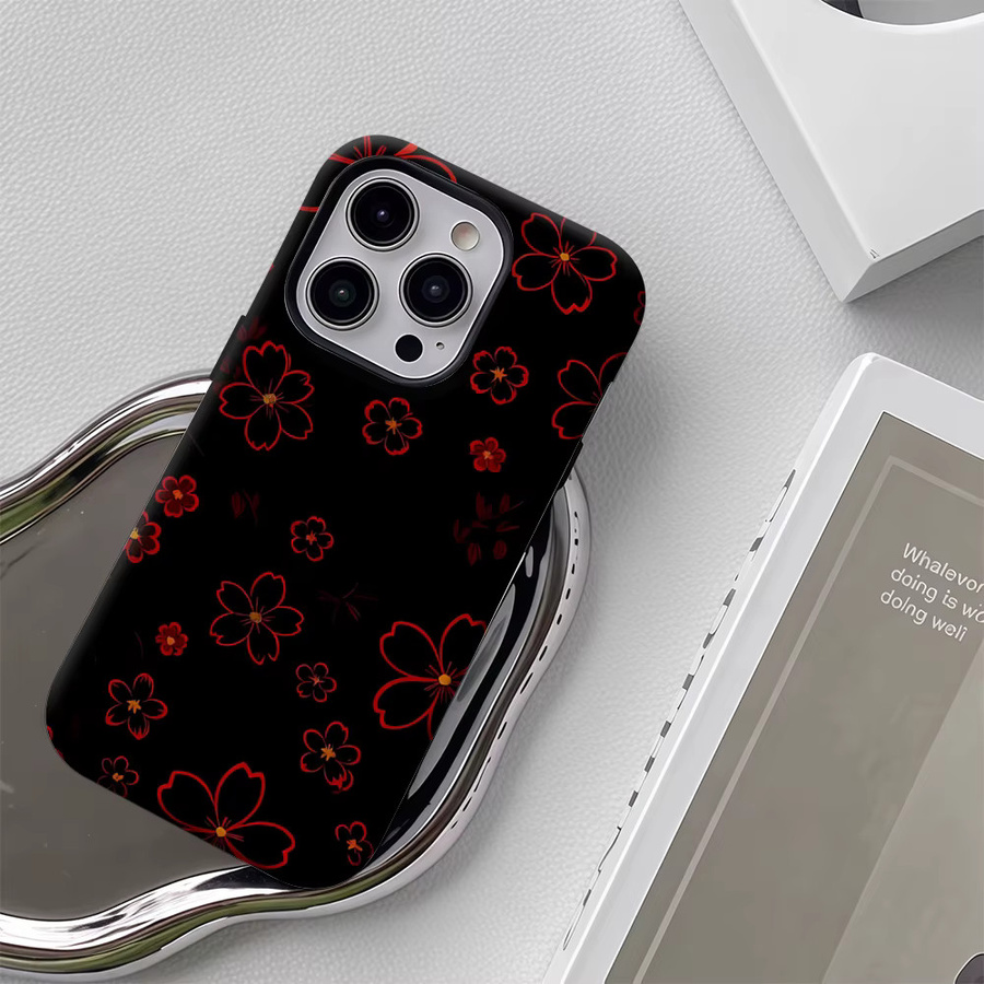 Crimson Petal Magnetische Handyhülle für iPhone 17 16 15 14 13 Pro Max Plus in Schwarz – Robuste Einzel- und Doppelschicht-Schutzhülle - Bild 5