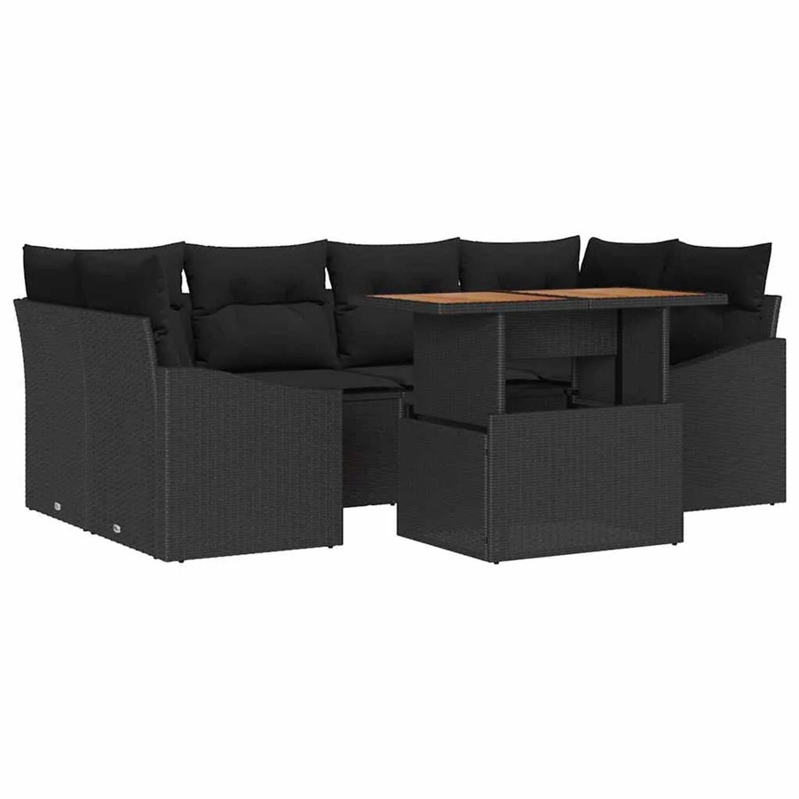 vidaXL Garten-Sofa-Set aus Poly-Rattan in Schwarz, 7-teiliges L-Shape Set mit Tisch und integriertem Kissen-Speicher - Bild 2