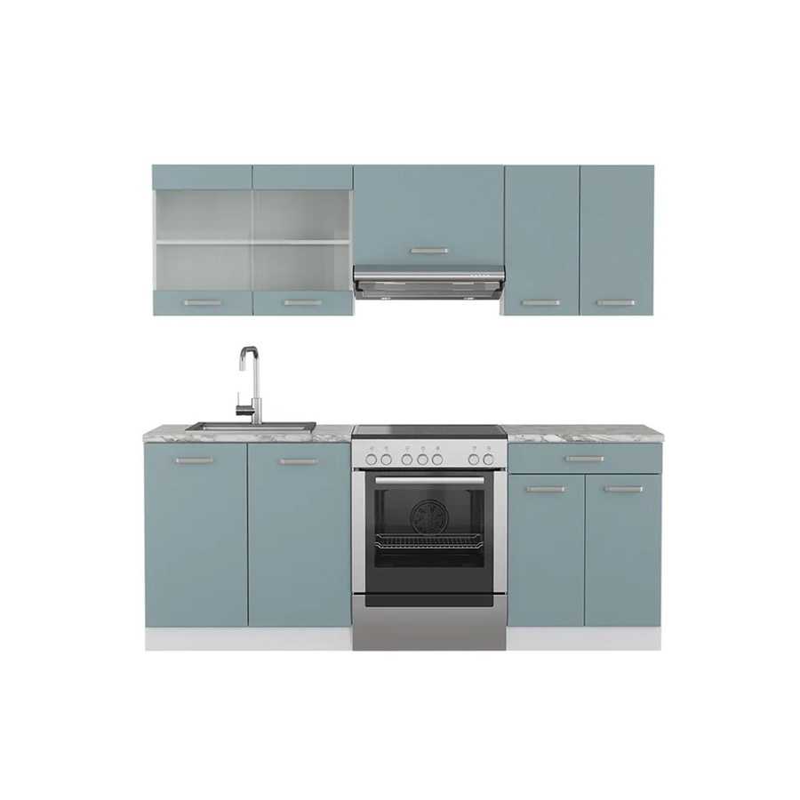 Vicco Küchenzeile R-Line Solid modern in Weiß, Blau und Grau mit Breite: 200 cm - Bild 3