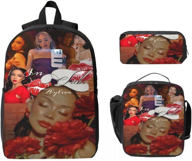 3-teiliges Ayliva Singer Tour 2025 Schultaschen-Set von Fancy Style Studio mit Rucksack, Federmäppchen und Brotdose in Schwarz und Multicolour - Bild 1
