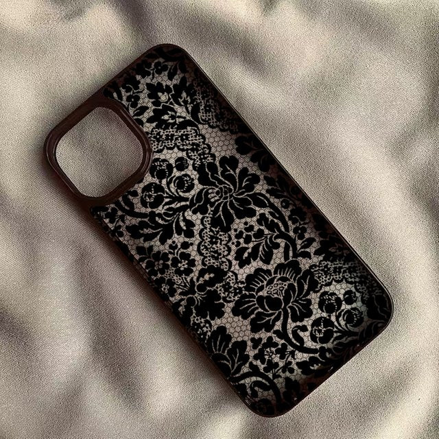 Transparente Vintage Blumen-Spitzen Handyhülle für iPhone (verschiedene Modelle), stoßfest, Schwarz oder Transparent - Bild 1