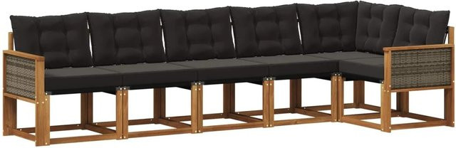 vidaXL Outdoor-Sofagarnitur L-Form aus Akazienholz mit Textilene und Kissen, Schwarz und Natur - Bild 1