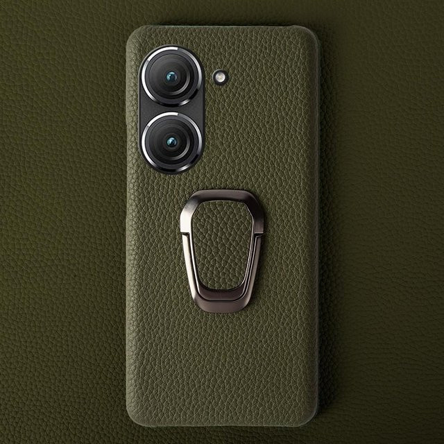 Handgefertigte Schutzhülle aus echtem Leder für Asus Zenfone 10, 9 und 8 in Grün mit Ständer-Funktion - Bild 1