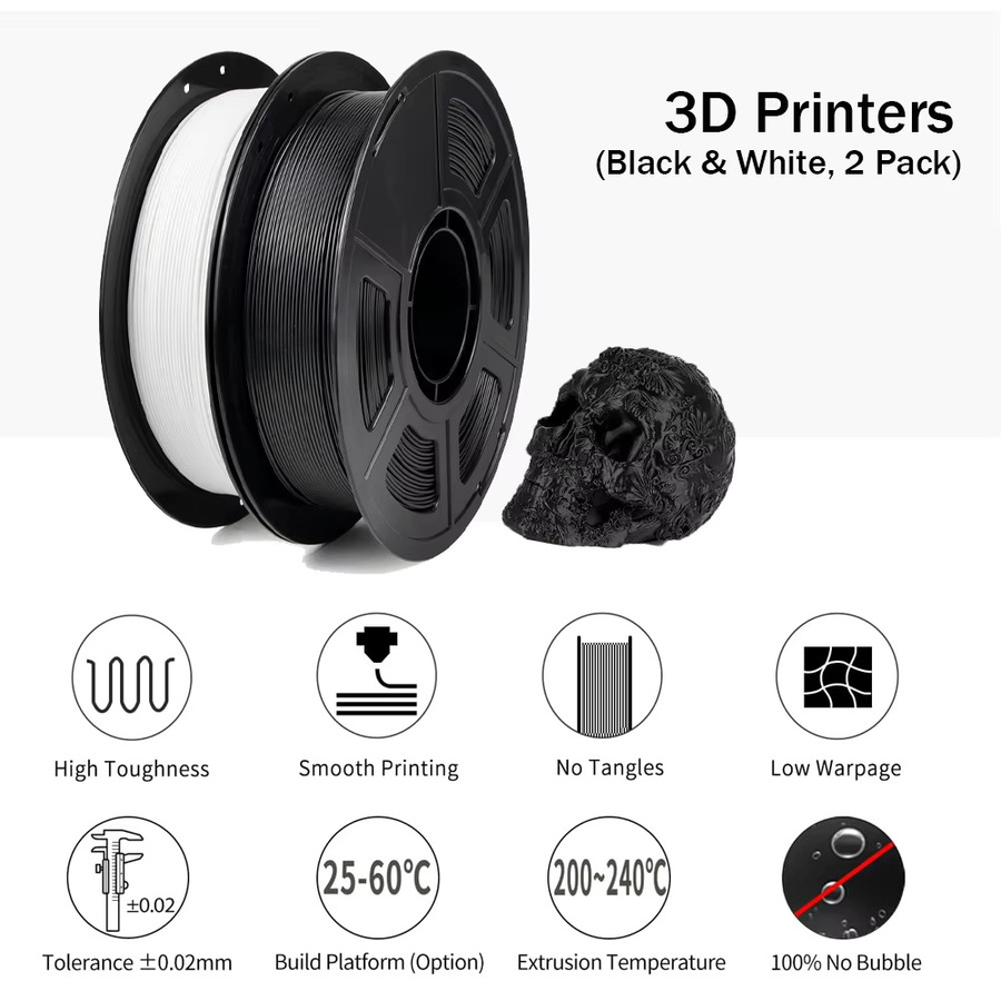 3D Maliang PLA Filament für FDM 3D-Drucker, 1,75 mm, Schwarz und Weiß, 500 g (2 x 250 g Spulen) - Bild 4