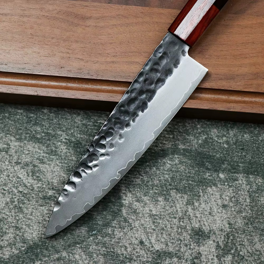 Jumcsong Santoku Küchenmesser aus 3-lagigem Verbundstahl, 5,5 Zoll Utility-Gemüsemesser in Silber mit Holzgriff - Bild 3