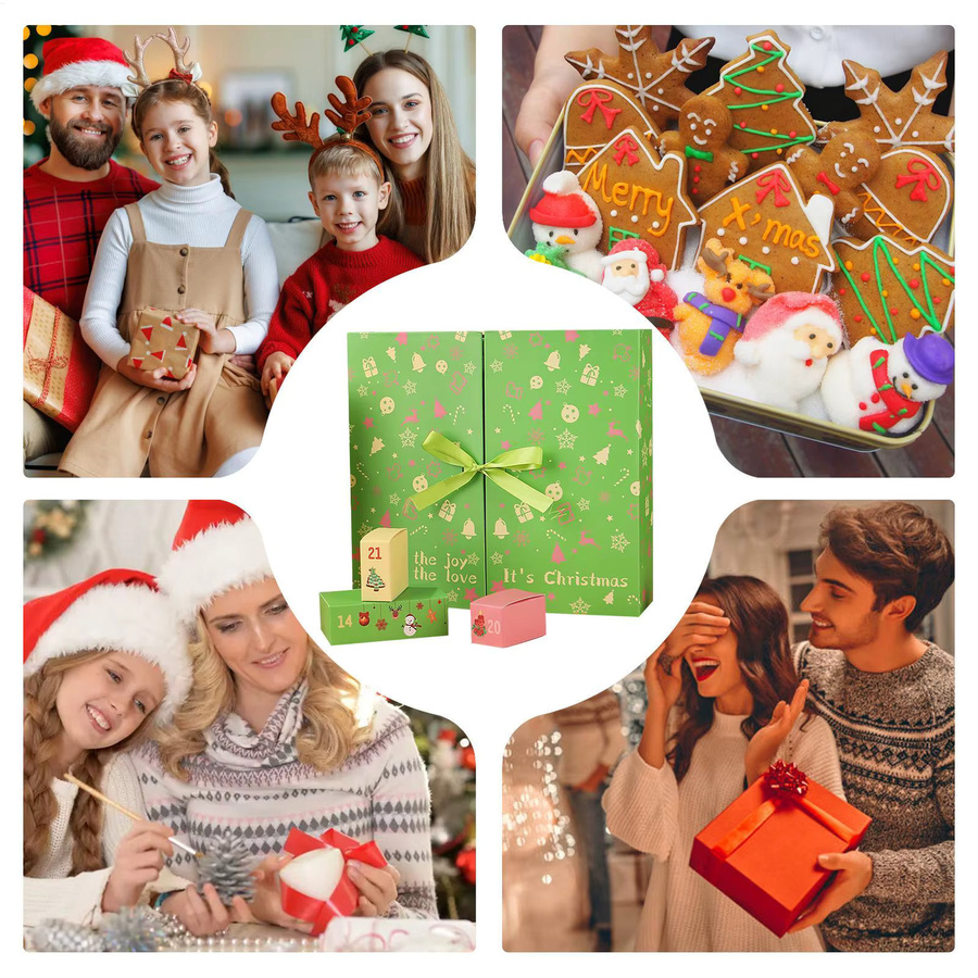 Leerer Adventskalender für 24 Tage 2025, faltbare Weihnachtsbox aus Papier in Grün - Bild 3