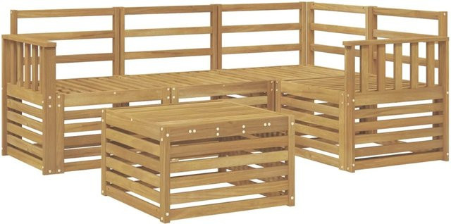 vidaXL Outdoor-Sofagarnitur aus Akazienholz in Weiß, 5-teiliges L-Shape Set mit Tisch und Ecksofa - Bild 1
