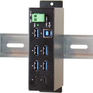 Exsys EX-1197HMS USB 3.1 Gen 1 Hub mit 7 Anschlüssen in Schwarz zur Montage auf der DIN-Schiene - Bild 1