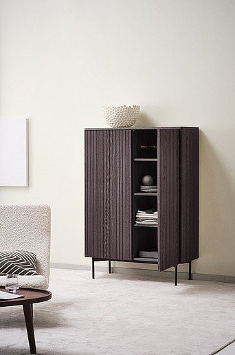 Jotex Kabinett PALANZO in Schwarz und Braun mit Scharniertüren und Regalböden im Retro-Design - Bild 1