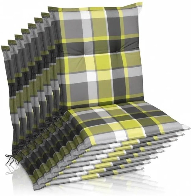 Beautissu 8er Set Sunny GR Niedriglehner Auflagen, Grün Kariert, B: 100 cm, T: 50 cm - Bild 1