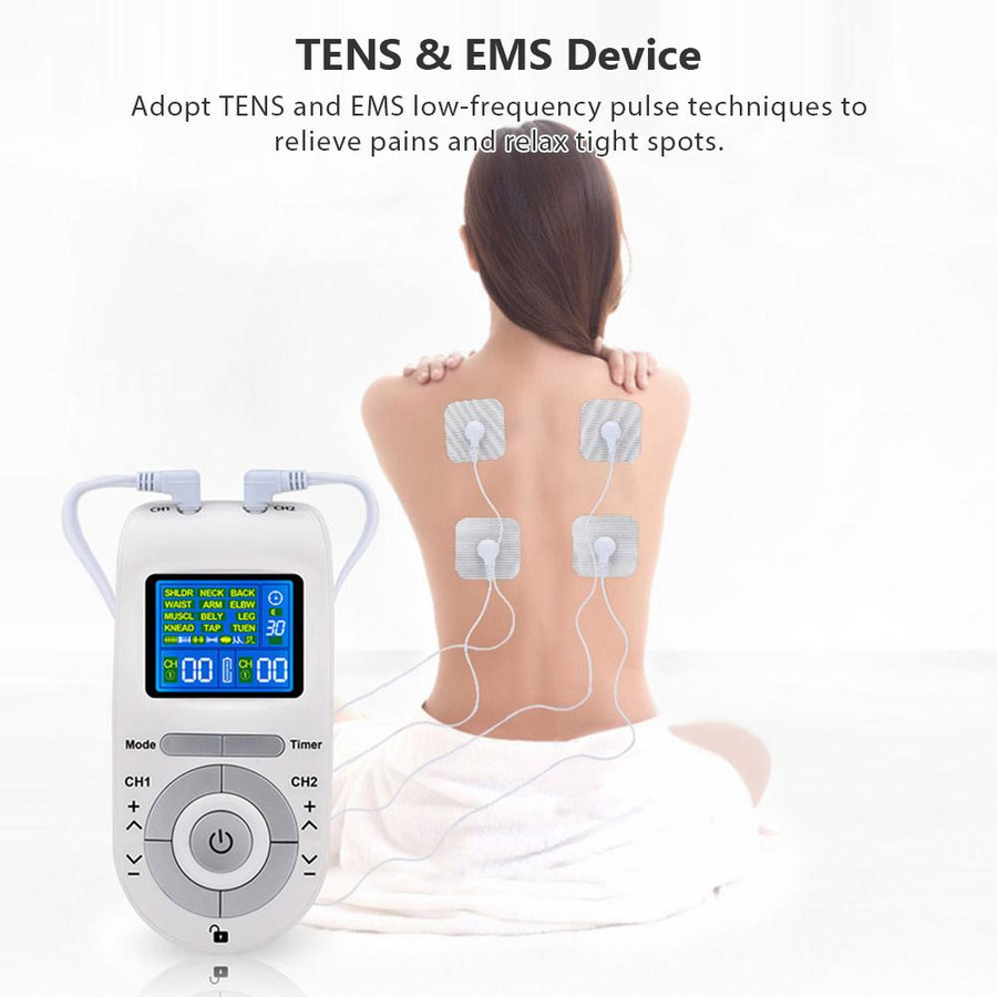 Tragbares Zweikanal-TENS- und EMS-Gerät, 12 Massagemodi, weiß - Bild 2
