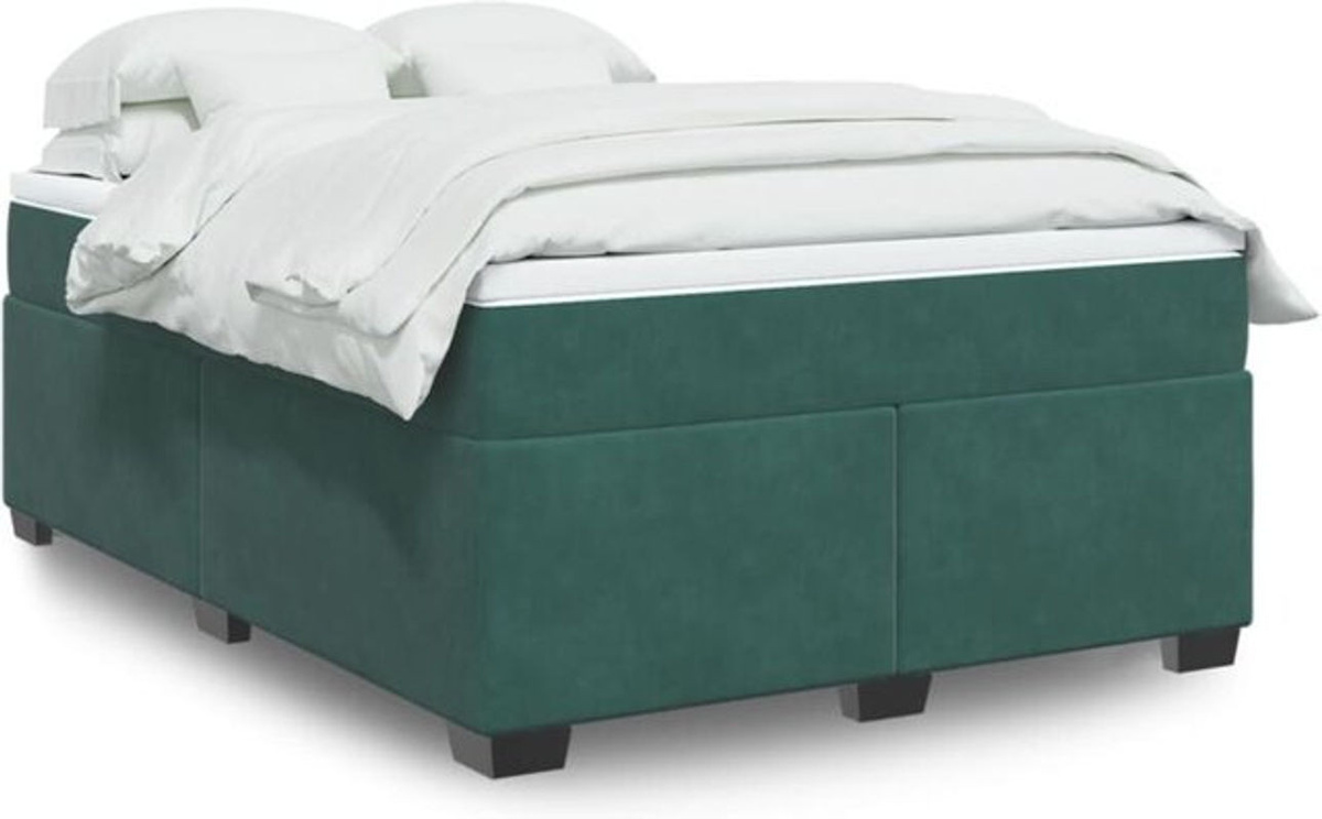 vidaxl Boxspringbett mit Matratze aus Samt in Grün, B/T/H: 160 x 200 x 71 cm - Bild 1
