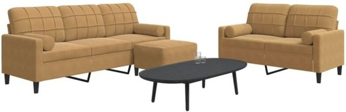 Vidaxl 3-tlg. Ecksofa aus Samt mit Kissen und Nackenrollen in Braun - Bild 1