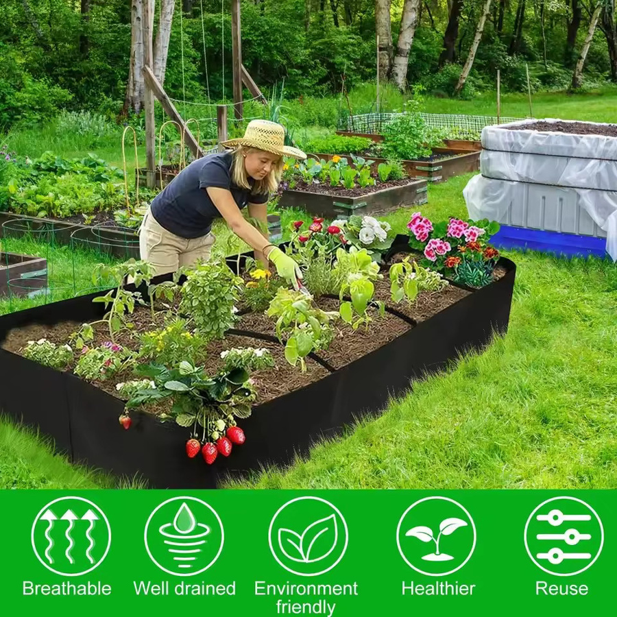 Rechteckiger Garten Pflanzbeutel aus Kunststoff in Schwarz für Gemüse wie Tomaten und Kartoffeln, B/T/H: 60 x 30 x 30 cm - Bild 2