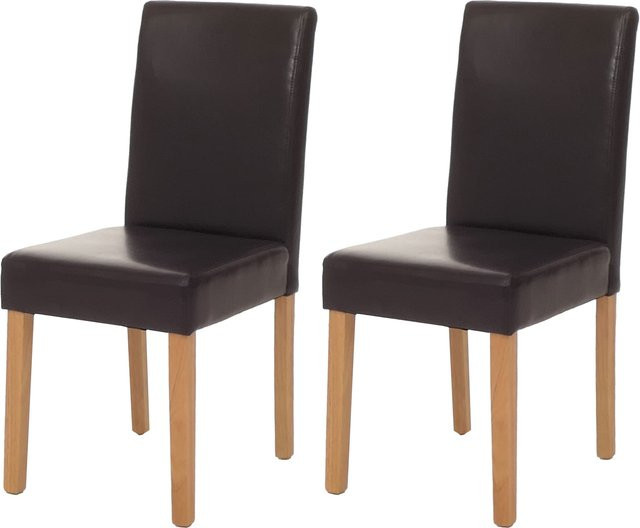 MCW 2er-Set Esszimmerstühle Littau aus Leder in Braun mit hellen Beinen - Bild 1