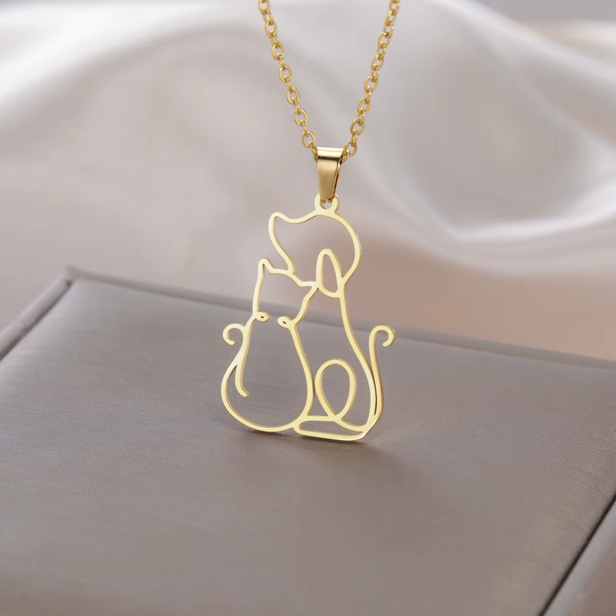 lemegeton Halskette, Hund Katze Anhänger, Edelstahl, Gold, Damen - Bild 1
