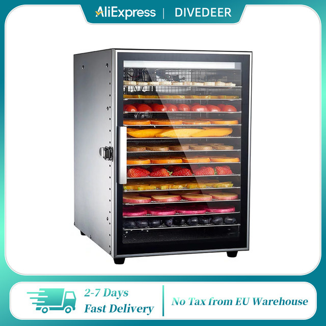 DIVEDEER 12-stufiges Obst-Dörrgerät aus Edelstahl in Silber für Obst, Fleisch und Tierfutter - Bild 1