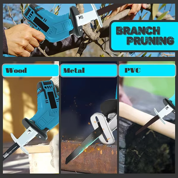 Kabellose Säbelsäge für Makita 18V LXT Akku inklusive 4 Sägeblättern für Holz, Metall und PVC in Blau - Bild 2