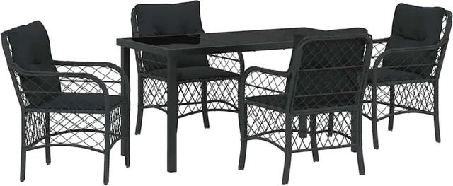 vidaXL Garten Essgruppe 5-teilig aus Poly Rattan und Stahl mit Glasplatte und Kissen in Schwarz - Bild 1