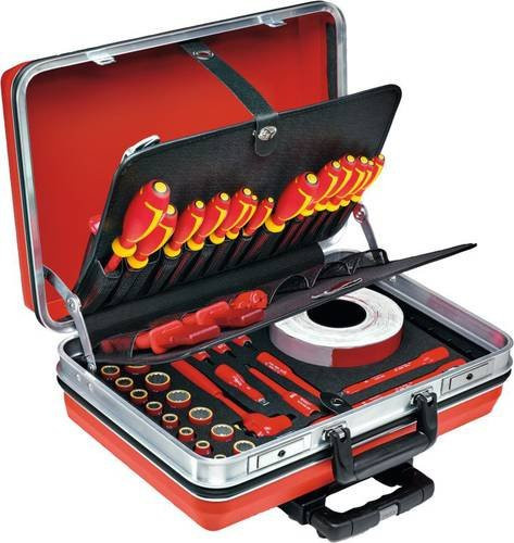 Stahlwille VDE Werkzeugkoffer bestückt 48-teilig in Rot und Aluminium, B/T/H: 52,0 x 45,0 x 28,5 cm - Bild 1