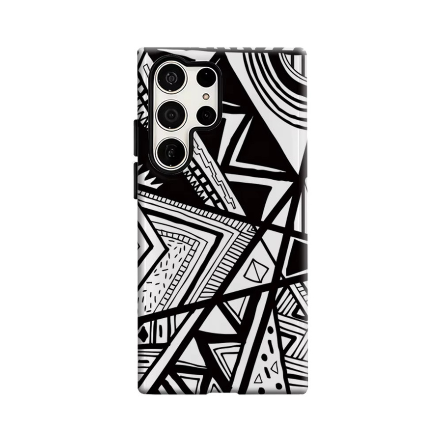 Geometrische Handyhülle für Samsung Galaxy S25 Ultra, S24 und S23 Ultra Plus in Schwarz-Weiß mit glänzender doppellagiger Rückseite - Bild 7