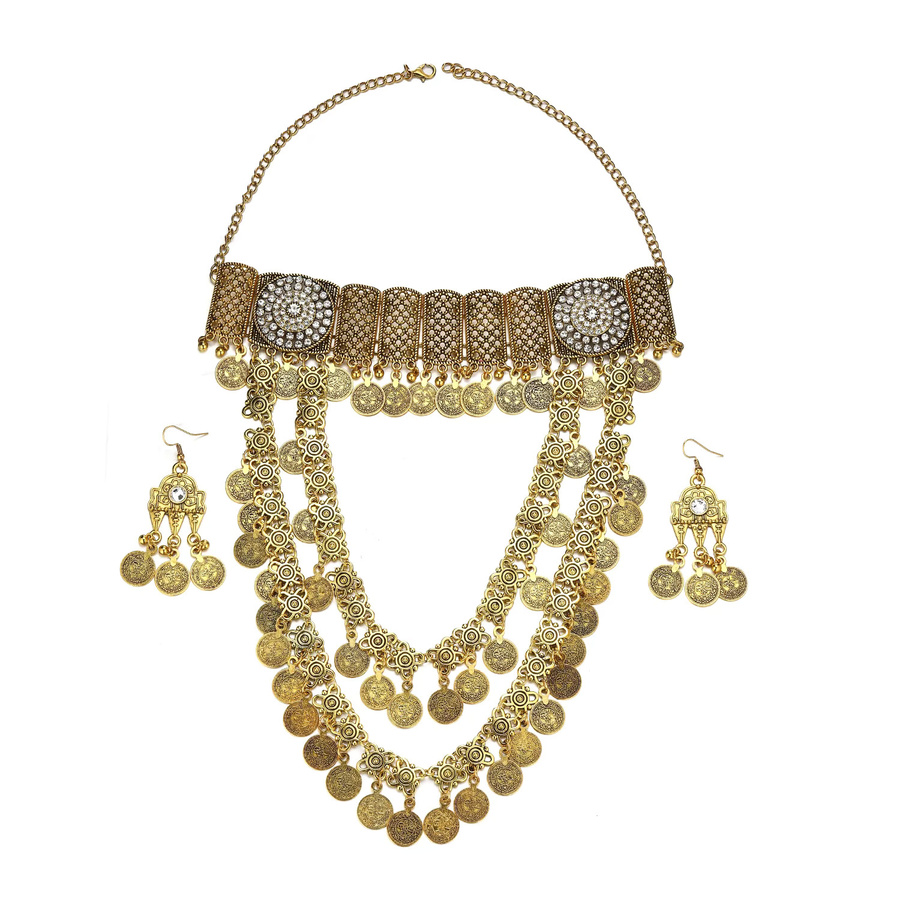 TopHanqi Halskette und Ohrringe, Gold, Boho-Stil, Damen - Bild 3