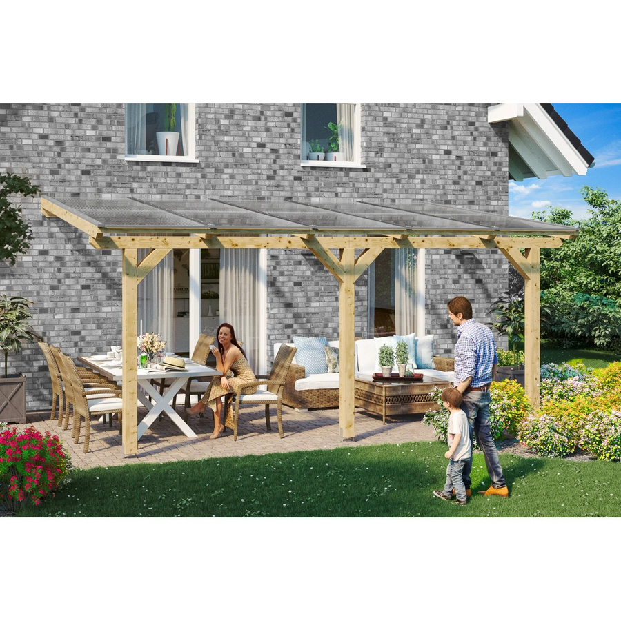 Skan Holz Terrassenüberdachung Bormio aus Leimholz in Natur Beige, Breite: 541 cm, Tiefe: 250 cm - Bild 2