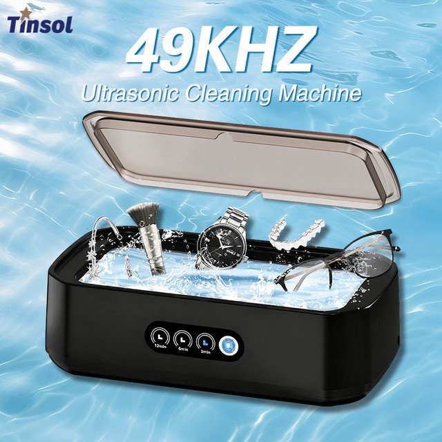 TINSOL Hochfrequenz-Ultraschallreiniger 49kHz in Schwarz für Brillen, Schmuck und Zahnersatz mit 650ml Volumen - Bild 1